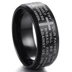 Christian Lord's Prayer Ring, Matthew 6:9-13 Stainless Steel (Black)