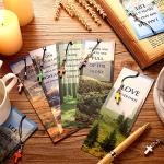 30 Christian Bookmarks with Cross Pendants and Quotes
