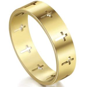 6mm Gold Stainless Steel Christian Cross Wedding Band