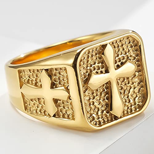 Stainless Steel Signet Style Christian Cross Ring
