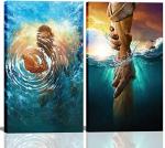 2 Pieces Framed Jesus Wall Art Set, Blue Ocean