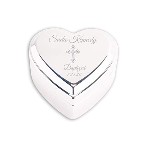 Personalized Heart Jewelry Keepsake Box with Engraved Cross