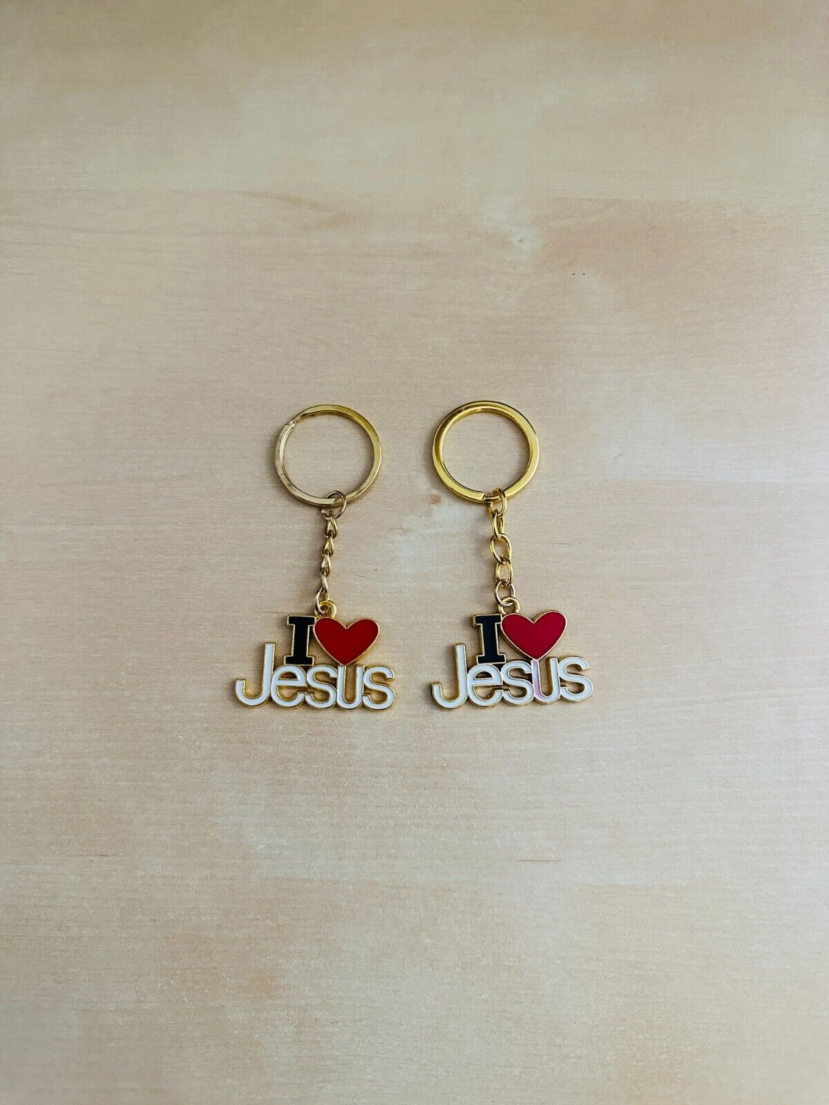 Gold Jesus Christian Charm Keychain Gift - Set of 2