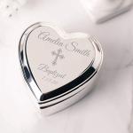 Personalized Heart Jewelry Keepsake Box with Engraved Cross