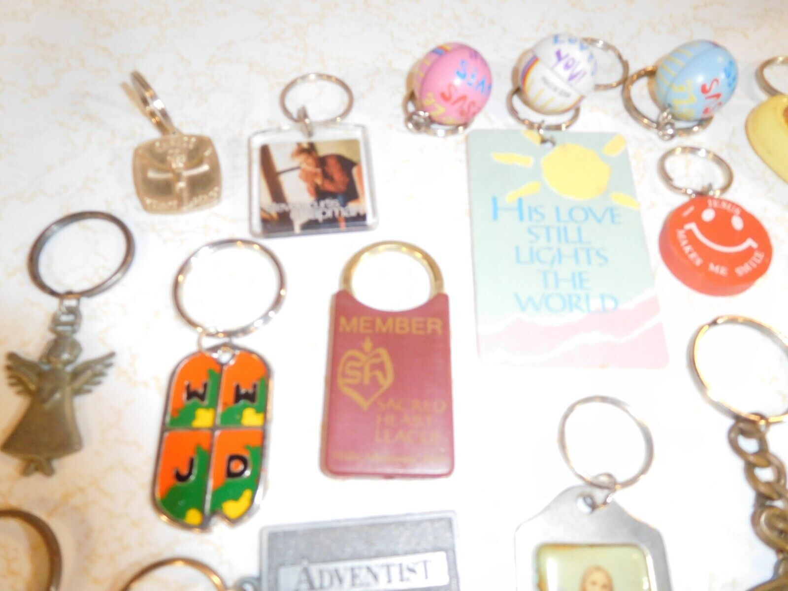 Vintage Religious Crosses, Jesus, Angels Key Chains - Set of 36