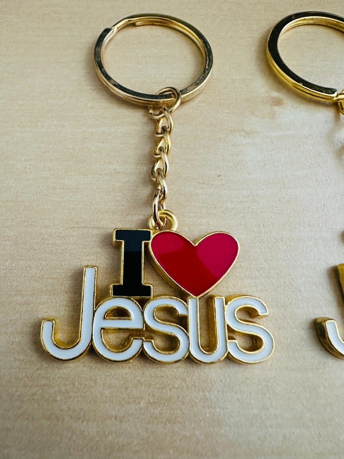 Gold Jesus Christian Charm Keychain Gift - Set of 2