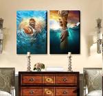 2 Pieces Framed Jesus Wall Art Set, Blue Ocean