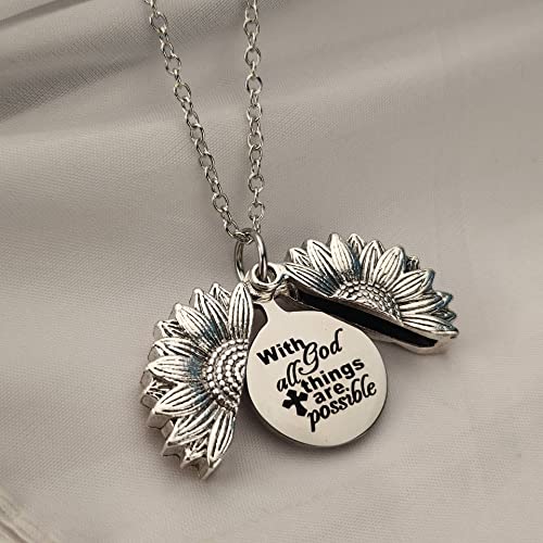 Christian Sunflower Necklace With Inspirational Engraving