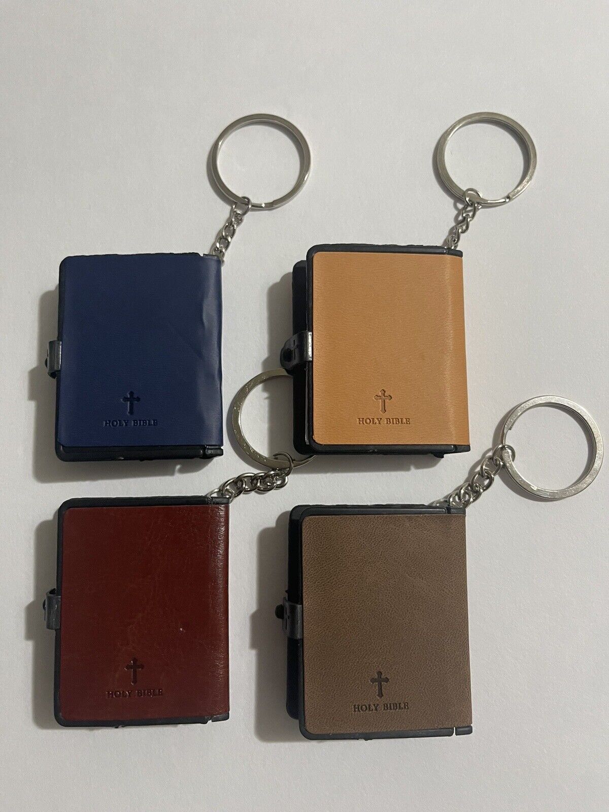Mini Leather Holy Bible Keychain with Jesus Cross