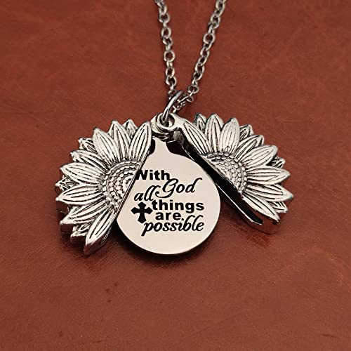 Christian Sunflower Necklace With Inspirational Engraving