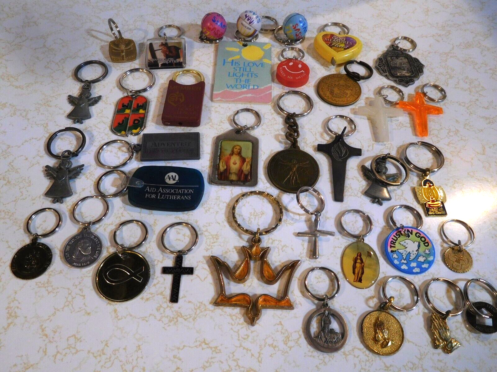 Vintage Religious Crosses, Jesus, Angels Key Chains - Set of 36