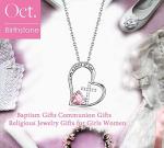 Heart Cross Birthstone Necklace for Girl - Baptism & Communion Gift