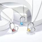 Heart Cross Birthstone Necklace for Girl - Baptism & Communion Gift