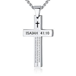 Inspirational Bible Verse Cross Necklace for Men - Isaiah
