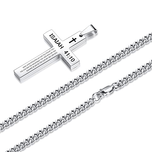Inspirational Bible Verse Cross Necklace for Men - Isaiah