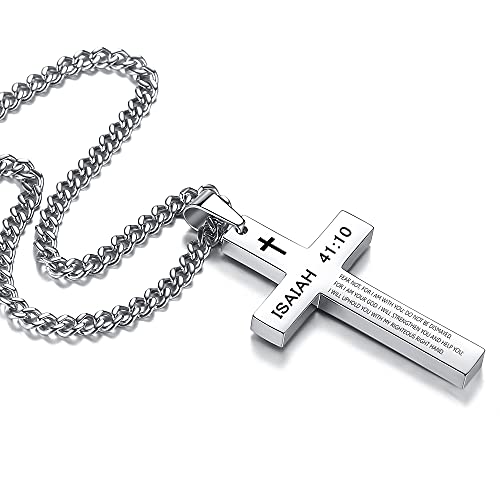 Inspirational Bible Verse Cross Necklace for Men - Isaiah