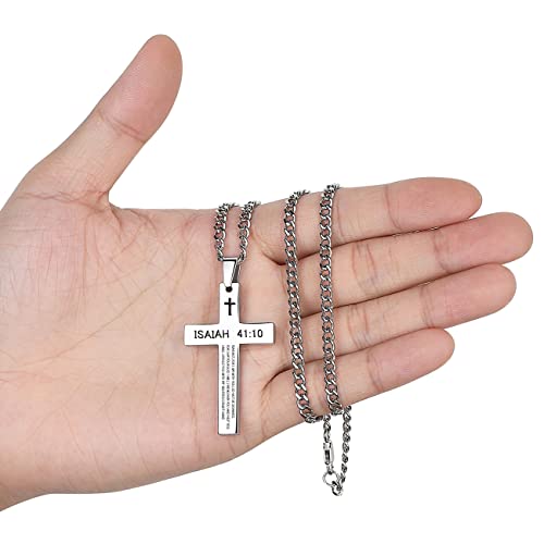 Inspirational Bible Verse Cross Necklace for Men - Isaiah