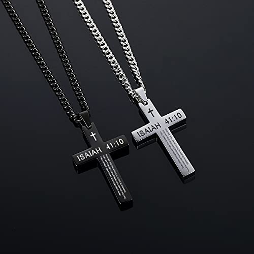 Inspirational Bible Verse Cross Necklace for Men - Isaiah