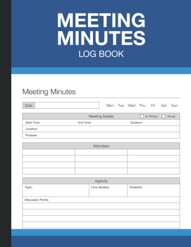 Business Organizer Notebook - Meeting Minutes Log Book