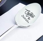 Stainless Silver Engraved Spoon | Religious Gift for Coffee-loving Parents