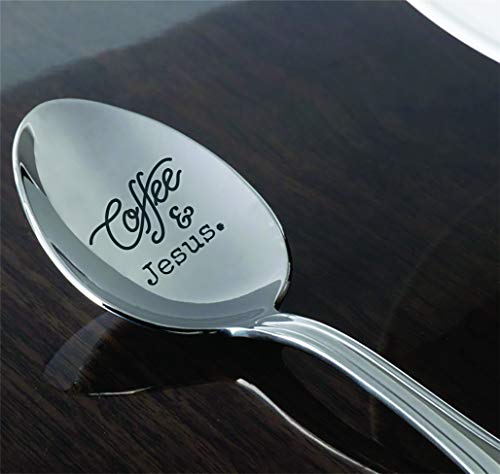 Stainless Silver Engraved Spoon | Religious Gift for Coffee-loving Parents