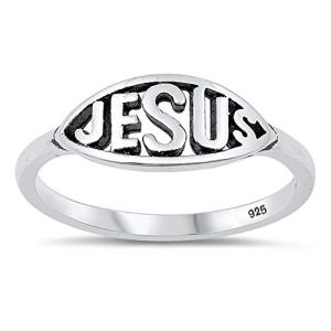 925 Sterling Silver Oxidized Jesus Ring Size 5