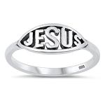 925 Sterling Silver Oxidized Jesus Ring Size 5