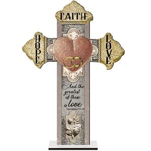 Faith Hope Love Marriage Table Cross with Bible Verse