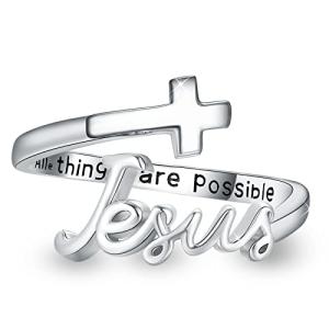 Adjustable Sterling Silver Jesus Cross Wrap Ring for Faithful Women