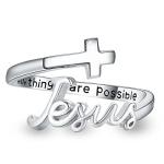Adjustable Sterling Silver Jesus Cross Wrap Ring for Faithful Women
