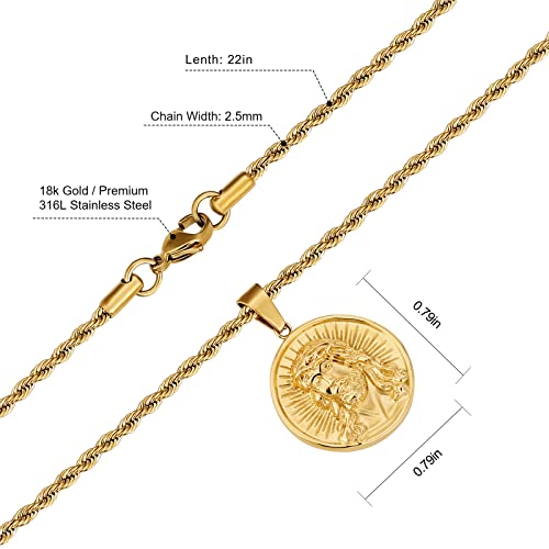 Vintage Coin Pendant Necklace with Religious Charms, 22in