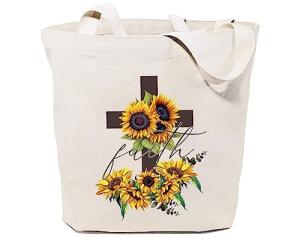 Sunflower Cross Jesus Faith Tote Bag for Women
