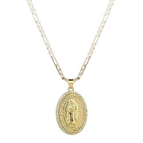 14K Gold Plated Guadalupe Virgin Mary Pendant Necklace