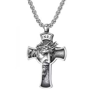 INRI Jesus Christ Necklace with Crown of Thorns
