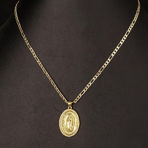14K Gold Plated Guadalupe Virgin Mary Pendant Necklace