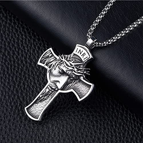 INRI Jesus Christ Necklace with Crown of Thorns