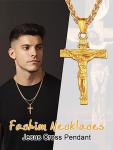 U7 Men's Stainless Steel Gold-Plated Cross Necklace