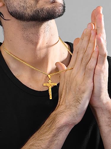 U7 Men's Stainless Steel Gold-Plated Cross Necklace