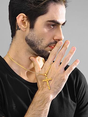 U7 Men's Stainless Steel Gold-Plated Cross Necklace