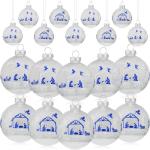 12 Pc Nativity Glass Christmas Ornaments with Vintage Jesus
