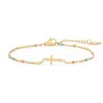 Colorful Beads Cross Bracelet 18K Gold Plated Christian Jewelry