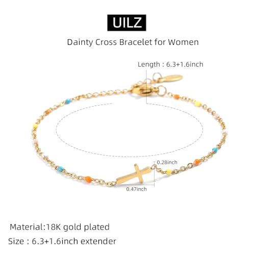 Colorful Beads Cross Bracelet 18K Gold Plated Christian Jewelry