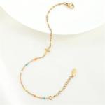 Colorful Beads Cross Bracelet 18K Gold Plated Christian Jewelry