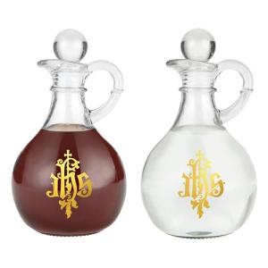 Needzo IHS Glass Cruet Set, Catholic Church Supplies