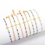 Colorful Beads Cross Bracelet 18K Gold Plated Christian Jewelry