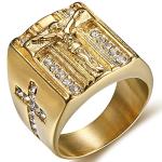 Stainless Steel Gold Jesus Cross Ring, Size 10