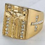Stainless Steel Gold Jesus Cross Ring, Size 10