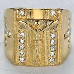 Stainless Steel Gold Jesus Cross Ring, Size 10