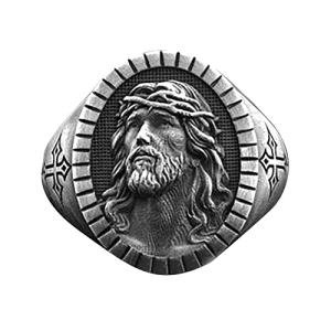 Men's Jesus Head Ring Religious Signet Amulet Baptism Hip Hop Biker Jewelry