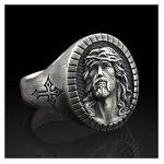 Men's Jesus Head Ring Religious Signet Amulet Baptism Hip Hop Biker Jewelry